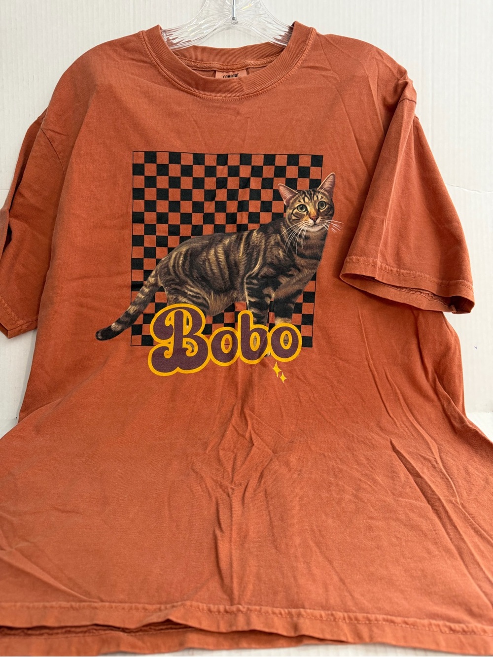 Comfort Colors Rust Orange Cat Graphic Tee with Bobo Script